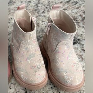 Cat and Jack toddler size 5 beige pink floral boots. Good used condition.
